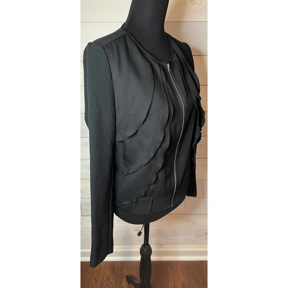 Women's Gap Black Ruffled Jacket Ruching Bottom Sz M Zip Front Top - Picture 2 of 13